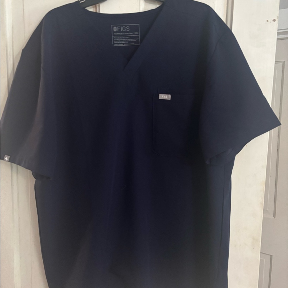 Figs Blue Medical Scrub Shirt V-Neck Short Sleeve